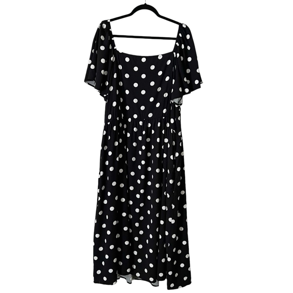 Ava & Viv Women's Black & White Polka Flutter Short Sleeve Midi Dress 3x - Picture 8 of 12